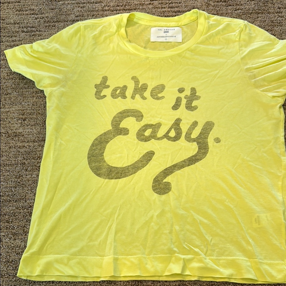 Sol Angeles for Anthropologie Yellow Graphic Tee with 'Take it Easy' Print